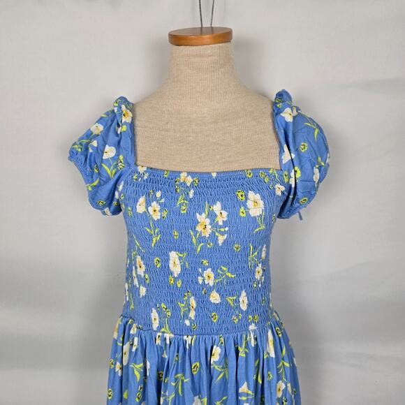 French Connection Dress Women's 6 Blue Yellow Floral Mini Cap Short Sleeve NWT - Picture 2 of 16